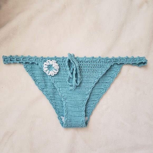 HANDMADE crochet Aqua green Bikini size S - Picture 6 of 8